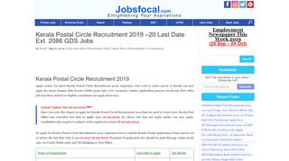 
                            6. Kerala Postal Circle Recruitment 2019 –20 (2086 GDS ...