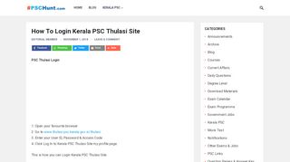 
                            11. Kerala PSC Thulasi Site - KPSC Login My Profile | PSC HUNT