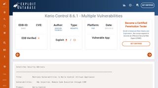 
                            9. Kerio Control 8.6.1 - Multiple Vulnerabilities - PHP webapps Exploit