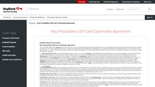 
                            2. Key Possibilities Gift Card Cardholder Agreement | KeyBank