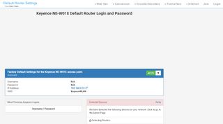 
                            8. Keyence NE-W01E Default Router Login and Password