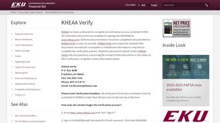 
                            7. KHEAA Verify | Financial Aid | Eastern Kentucky University