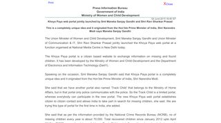 
                            3. Khoya Paya web portal jointly launched by Smt Maneka ... - PIB