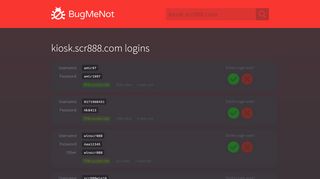 
                            5. kiosk.scr888.com passwords - BugMeNot