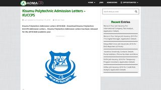 
                            8. Kisumu Polytechnic Admission Letters - KUCCPS