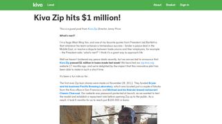 
                            4. Kiva Zip hits $1 million! | Kiva