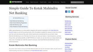 
                            8. Kotak Mahindra Net Banking | Brief Guide For Internet Banking