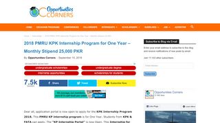 
                            4. KPK Internship Program 2018 for One Year - Monthly Stipend ...