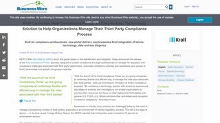 
                            9. Kroll Launches New Compliance Portal, an Easy-to ... - Business Wire