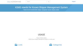 
                            5. KSMS - Known Shipper Management System - All Acronyms