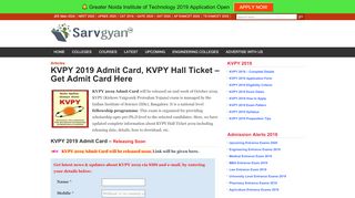 
                            11. KVPY 2019 Admit Card, KVPY Hall Ticket - SarvGyan