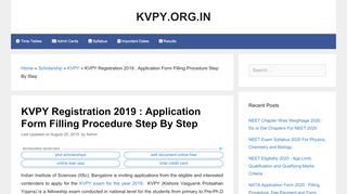 
                            7. KVPY Registration 2019 : Application Form Filling ...