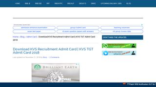 
                            7. KVS Admit Card 2018 | KVS TGT, PGT Exam Date @ www ...