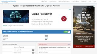 
                            6. Kyocera ecosys M2035dn Default Router Login and Password