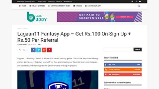 
                            9. Lagaan11 Fantasy App - Get Rs.100 On Sign Up - Loot Buddy