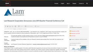 
                            9. Lam Research Corporation Announces June 2019 Quarter Financial ...