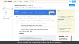 
                            4. Laravel Auth attempt failing - Stack Overflow