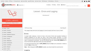 
                            3. Laravel - Errors and Logging - tutorialspoint.com