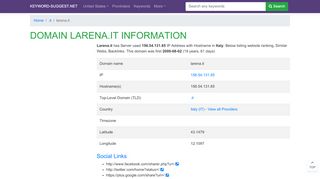 
                            6. larena.it | Domain infomation, DNS analytics | keyword ...