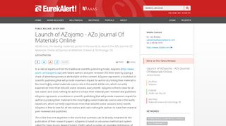 
                            3. Launch of AZojomo - AZo Journal Of Materials Online ...