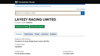 
                            7. LAYEZY RACING LIMITED - Companies House service