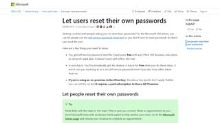 
                            8. Let users reset their own passwords in Office 365 | Microsoft Docs