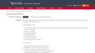 
                            8. Lexicomp Online | Rutgers University Libraries