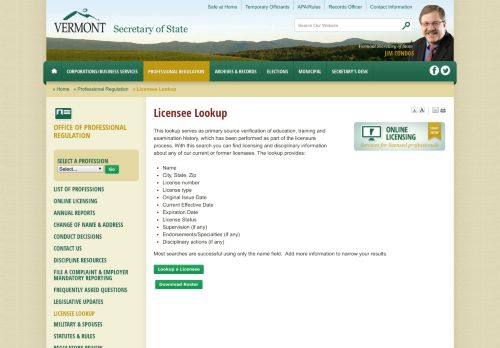 
                            4. Licensee Lookup - Vermont Secretary of State