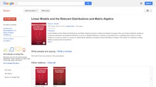
                            9. Linear Models and the Relevant Distributions and Matrix Algebra