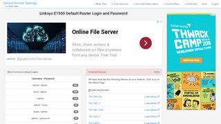 
                            1. Linksys E1500 Default Router Login and Password