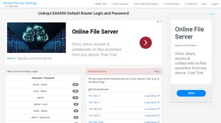 
                            2. Linksys EA6500 Default Router Login and Password