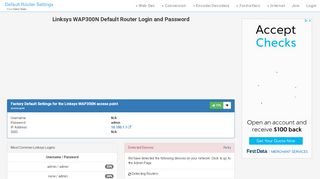 
                            4. Linksys WAP300N Default Router Login and Password