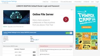 
                            10. LINKSYS WAP54G Default Router Login and …