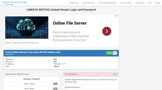 
                            5. LINKSYS WRT54G Default Router Login and Password