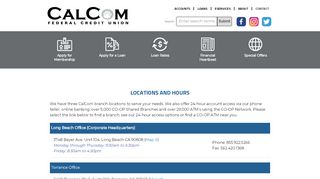 
                            2. Locations and Hours - calcom Credit Union