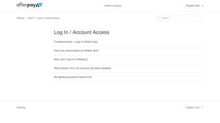 
                            5. Log In / Account Access – Afterpay