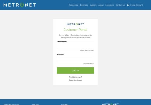 
                            3. Log In - MetroNet Customer Portal