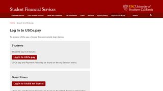 
                            2. Log In to USCe.pay | Student Financial Services | USC