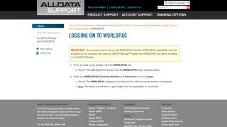 
                            7. Logging on to WORLDPAC - ALLDATA Support