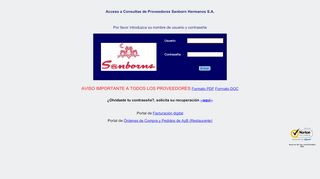 
                            7. Login Consulta de Proveedores Sanborn Hermanos S.A.