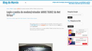 
                            5. Login e senha do modem/roteador ARRIS TG862 da Net Virtua