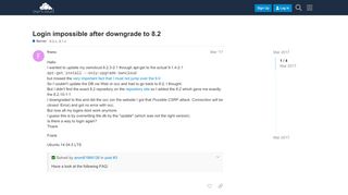 
                            1. Login impossible after downgrade to 8.2 - …