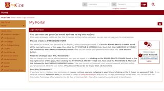 
                            9. Login Information - Main View | Home | My Portal - Coe College