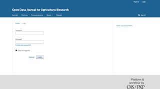 
                            1. Login | Open Data Journal for Agricultural Research