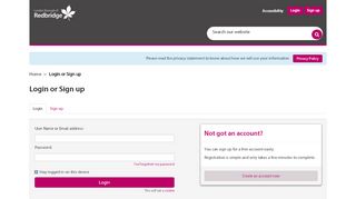 
                            2. Login or Sign up - Redbridge Council