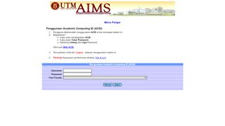 
                            1. LOGIN PELAJAR - aimsweb.utm.my