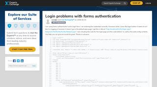 
                            10. Login problems with forms authentication - Experts-Exchange