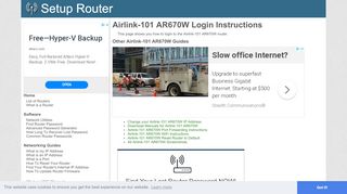 
                            4. Login to Airlink-101 AR670W Router - SetupRouter