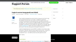 
                            8. Login to server imap.gmail.com failed. | Thunderbird ...