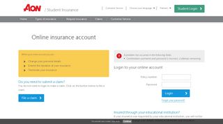 
                            2. Login to your online account - Aon Student Insurance